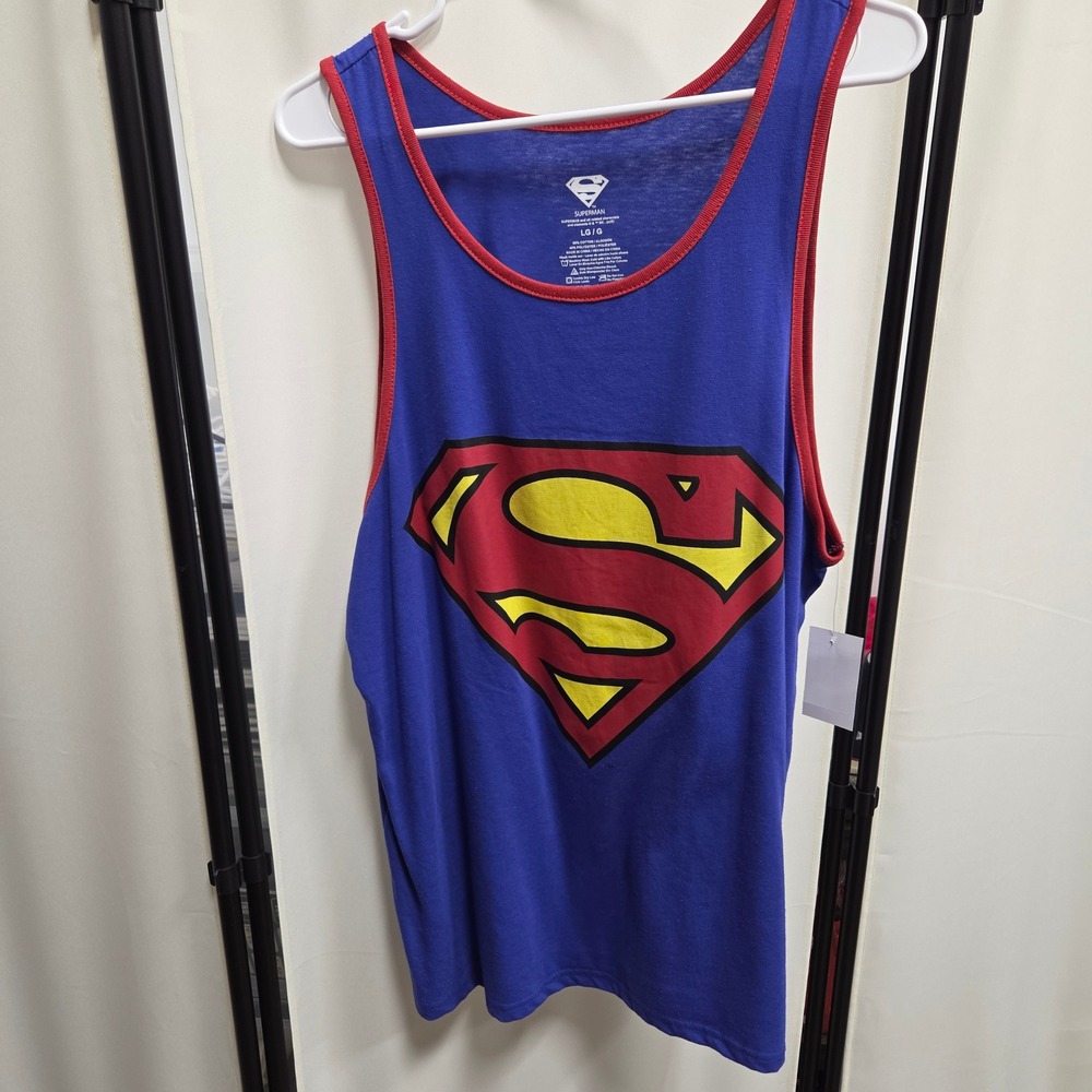 Superman Mens Graphic Tank Top Blue Red Shield Logo Sleeveless Shirt Large LG